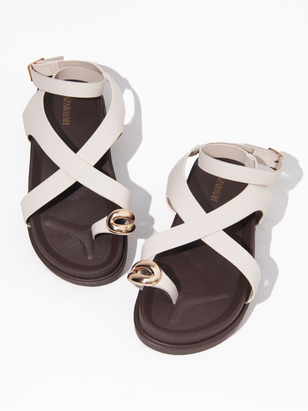 Elegant Floral Cross-Strap Ankle Sandals – Comfortable Toe Ring Flat Sandals
